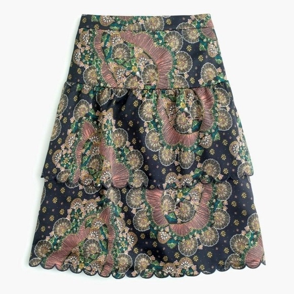 Point Sur for J. Crew Tiered Scalloped Hem Skirt in Paisley Satin Crepe - Picture 2 of 5